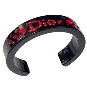 VTG AUTH Christian Dior Black Resin Lucite Red Crystal Rhinestone Cuff Bracelet